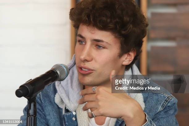 Mexican internet celebrity Juanpa Zurita speaks during a press conference to report on the delivery of 47 houses to families affected by the...