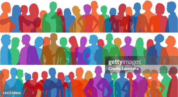 crowd (all people are complete, clipping paths hide the legs) - team work huddle stock illustrations