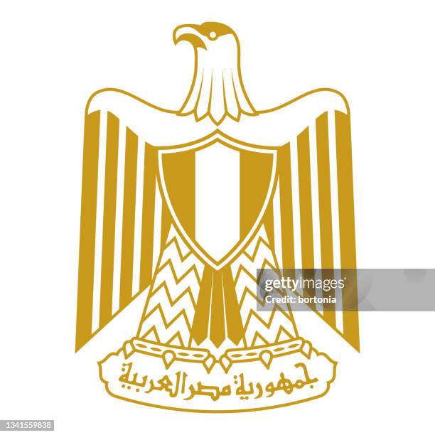 arab republic of egypt african country coat of arms - arabic script stock illustrations