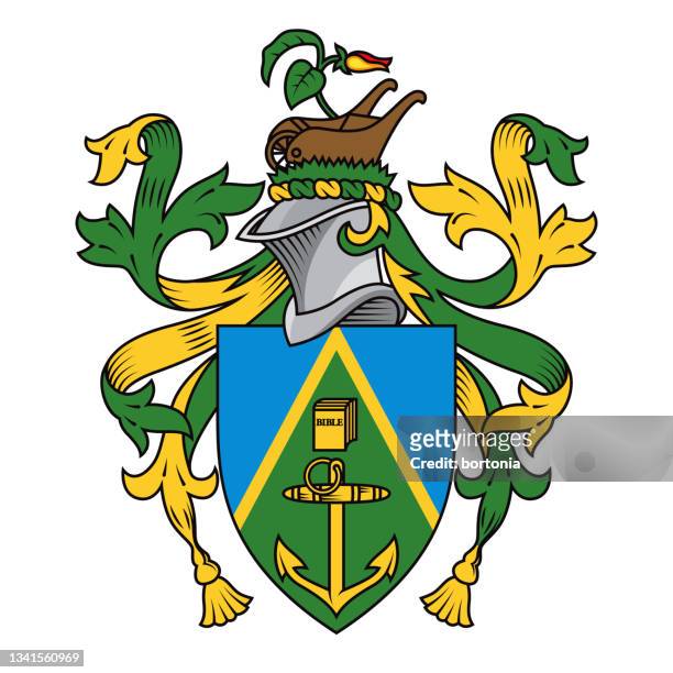 stockillustraties, clipart, cartoons en iconen met pitcairn, henderson, ducie and oeno islands coat of arms - herald