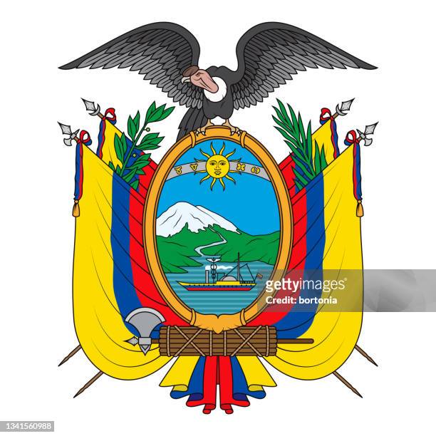 ilustraciones, imágenes clip art, dibujos animados e iconos de stock de escudo de la república del ecuador - ecuador