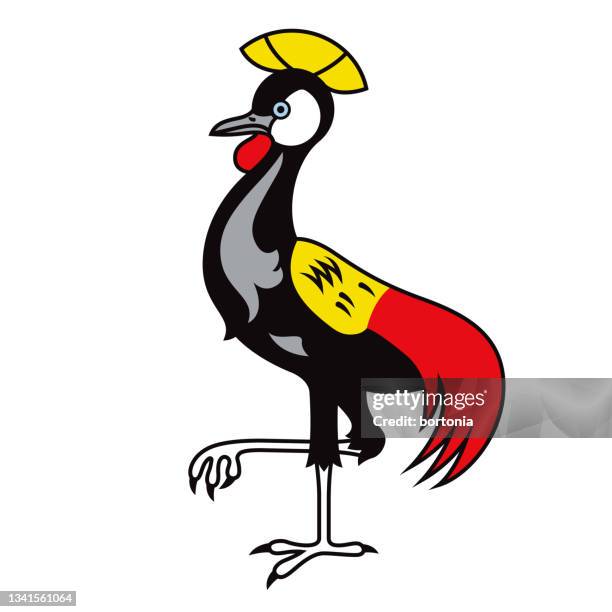 illustrazioni stock, clip art, cartoni animati e icone di tendenza di simbolo della gru coronata grigia dell'uganda - gru coronata grigia