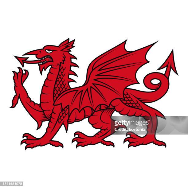 ilustrações, clipart, desenhos animados e ícones de símbolo do dragão galês (cadwaladr, o dragão vermelho) - welsh flag