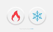 Hot and cold vector icon in neumorphic style. Fire and snow buttons in neumorphism ui design for mobile or desktop apps Vector EPS 10