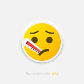 Thermometer Sick Emoji Face icon in neumorphic style. Vector Design Art Trendy Communication Chat Elements. Vector EPS 10