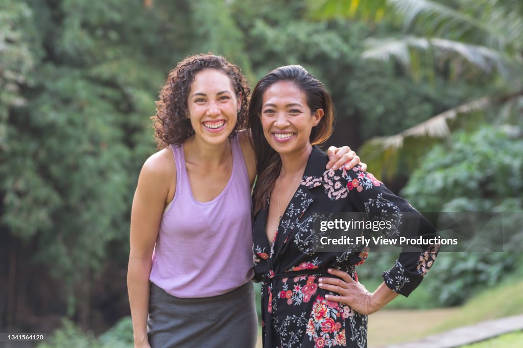 Best friends feeling great while vacationing in Bali
