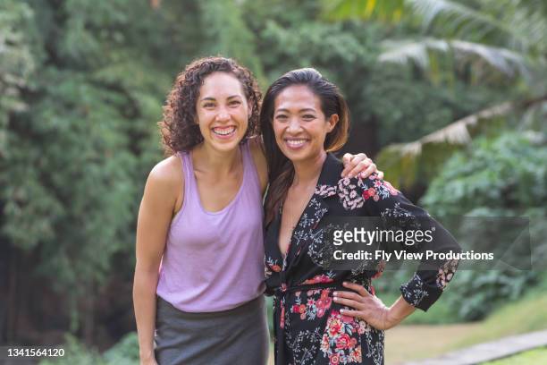 best friends feeling great while vacationing in bali - pacific islander ethnicity stock pictures, royalty-free photos & images