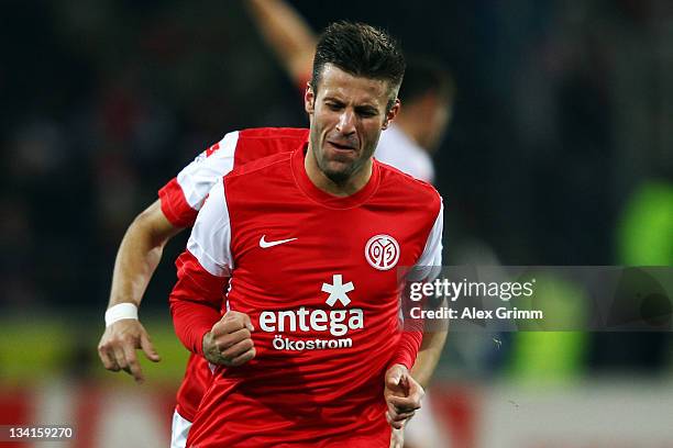 Marco Caligiuri of Mainz celebrates his team's second goal during the Bundesliga match between FSV Mainz 05 and FC Bayern Muenchen at Coface Arena on...