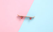 Mini finger skateboard blue pink pastel background