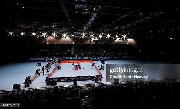 General view during the Women's Doubles Final match during day four of the ITTF Pro Tour Table Tennis Grand Finals at ExCel on November 27, 2011 in...