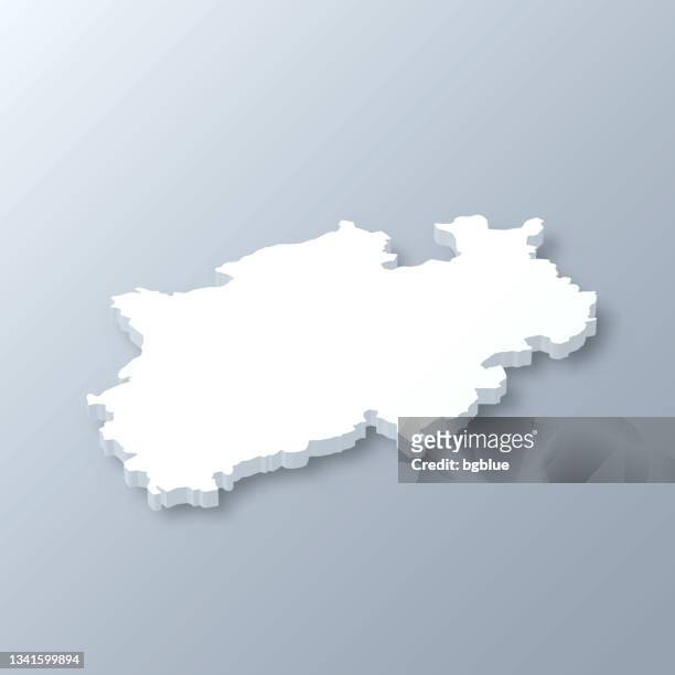 illustrazioni stock, clip art, cartoni animati e icone di tendenza di mappa 3d della renania settentrionale-vestfalia su sfondo grigio - north rhine westphalia