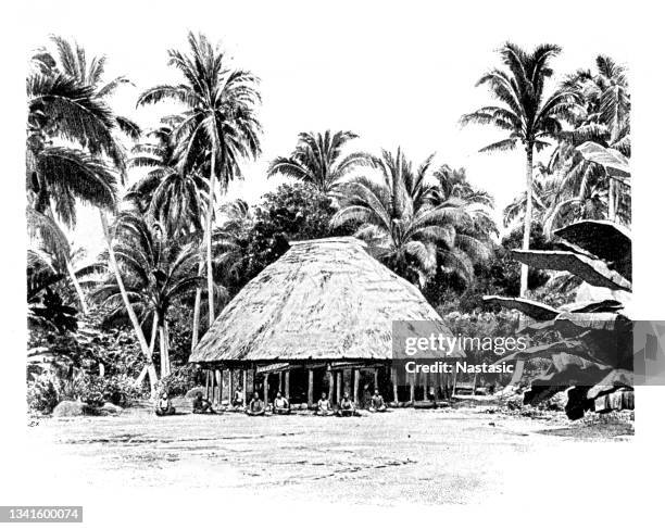 samoan roundhouse not far from apia - island hut stock illustrations