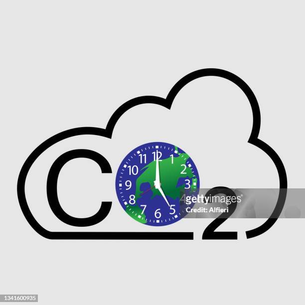 co2 clock - carbon footprint reduction stock illustrations