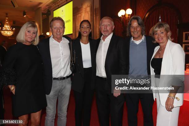 Urs Eder, Klaus Eder, Lilian De Carvalho Monteiro, Boris Becker, Hans-Wilhelm Müller-Wohlfahrt and Maurita Mack attends the "Wembley 96 25 Jahre...