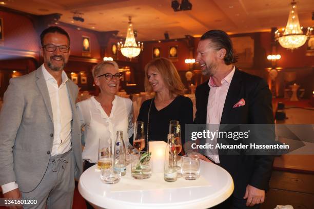 Fredi Bobic, Britta Bobic, Ilka Freund and Steffen Freund attends the "Wembley 96 25 Jahre EM-Titel" gala night at Europa Park on September 20, 2021...