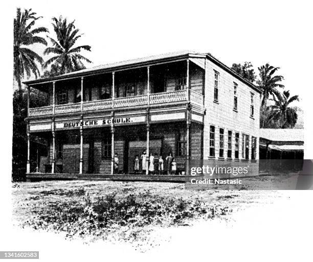 german school in apia - samoa aerial stock illustrations