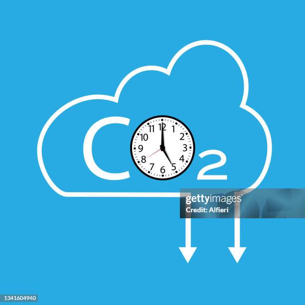 co2 clock - carbon footprint reduction stock illustrations