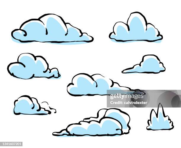 clouds collection cartoon drawings - overcast stock illustrations