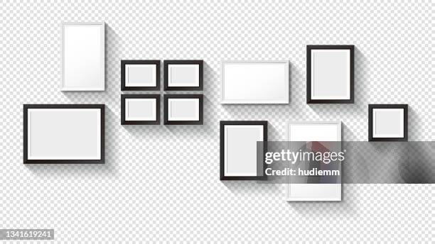 vector picture frame set isolated on white background - empty gallery interior stock illustrations