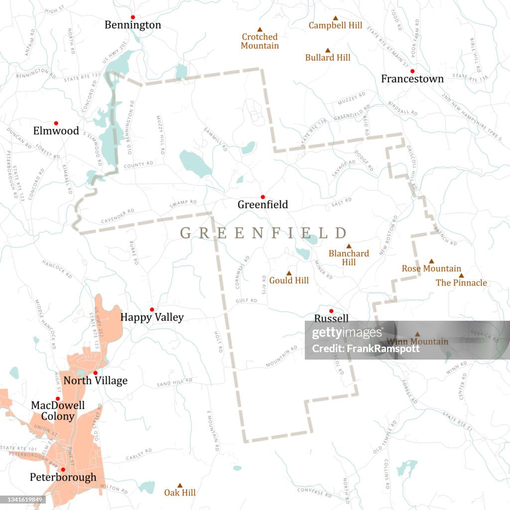 NH Hillsborough Greenfield Vector Road Map