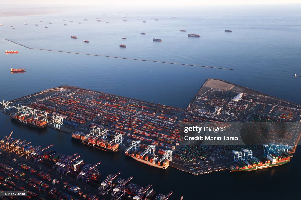 Logjam Of Container Ships Clog Southern California Ports