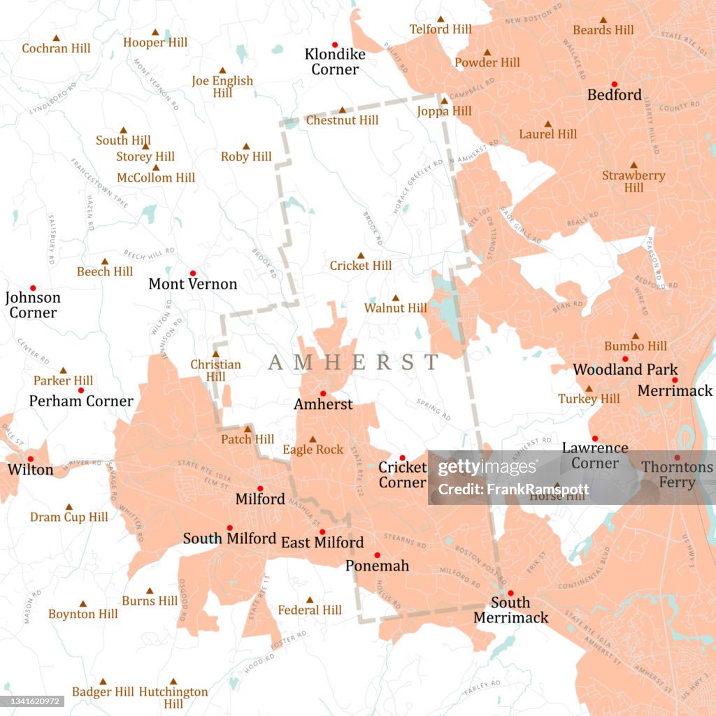 NH Hillsborough Amherst Vector Road Map