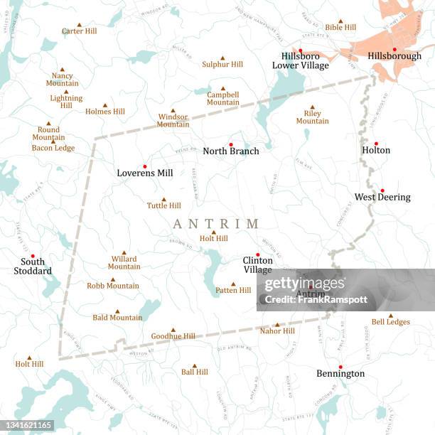 nh hillsborough antrim vector road map - franklin pierce lake stock illustrations