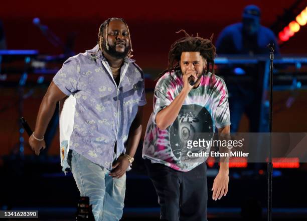 Bas and J. Cole perform during the 2021 iHeartRadio Music Festival at T-Mobile Arena on September 17, 2021 in Las Vegas, Nevada.