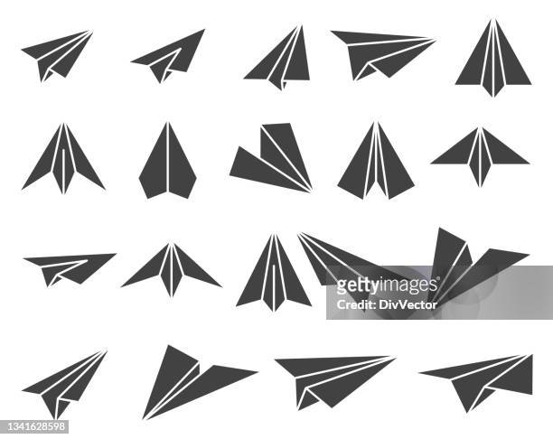 papier-flugzeug-icon-set - paper plane stock-grafiken, -clipart, -cartoons und -symbole