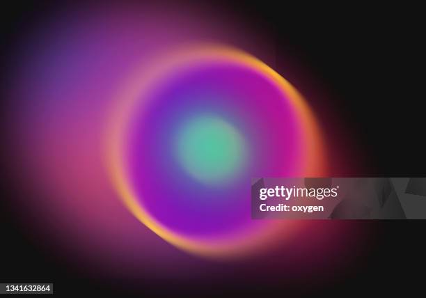 multicolored abstract motion blured purple circle shape on black background - coloured balls stockfoto's en -beelden