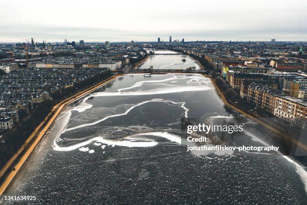 ice witner: captured by drone - winter denmark stock pictures, royalty-free photos & images