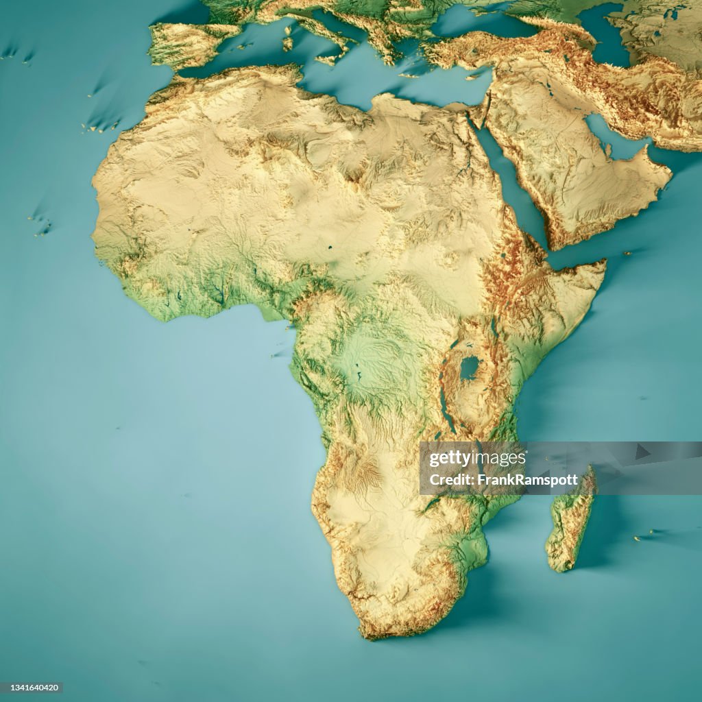 Afrika Kontinent 3D Render Topographische Karte Farbe