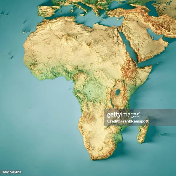 africa continent 3d render topographic map color - map of africa stockfoto's en -beelden