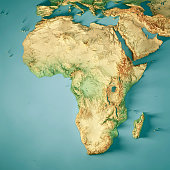Africa Continent 3D Render Topographic Map Color