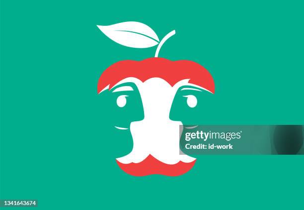 couple facing apple icon - apple logo stock illustrations