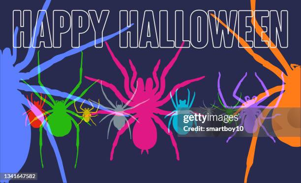 stockillustraties, clipart, cartoons en iconen met halloween spiders - web banner template