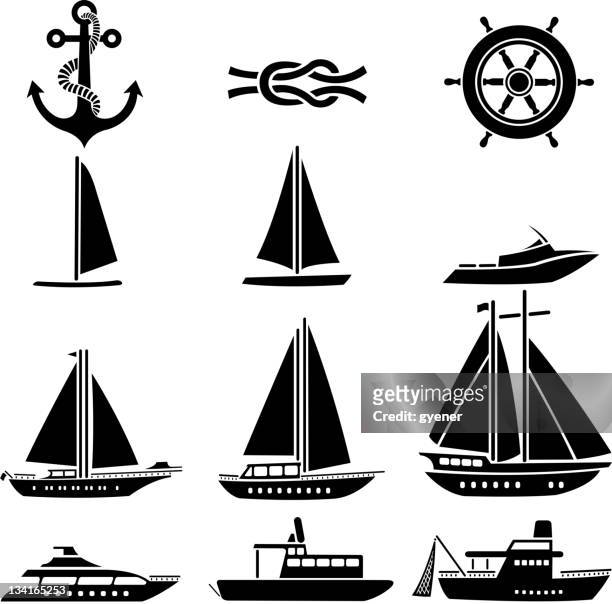 nautical vessel symbols - motorboating stock illustrations