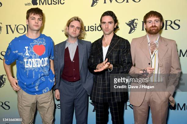 Grian Chatten, Conor Deegan, Carlos O'Connell and Tom Coll from Fontaines DC attend the Ivor Novello Awards 2021 at Grosvenor House on September 21,...