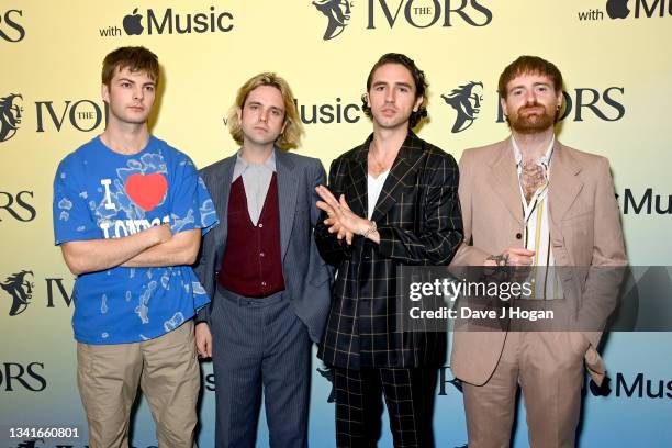 Grian Chatten, Conor Deegan, Carlos O'Connell and Tom Coll from Fontaines DC attend the Ivor Novello Awards 2021 at Grosvenor House on September 21,...