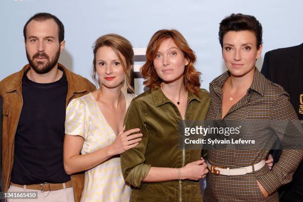 Antoine Gouy, Tiphaine Daviot, Erika Sainte and Aude Gogny-Goubert attend the photocall during Fiction Festival - Day Five on September 18, 2021 in...
