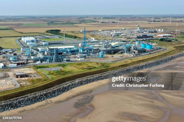 General view of the Easington Gas Terminal on the Yorkshire coast on September 21, 2021 in Easington, England. The complex consists of plants run by...
