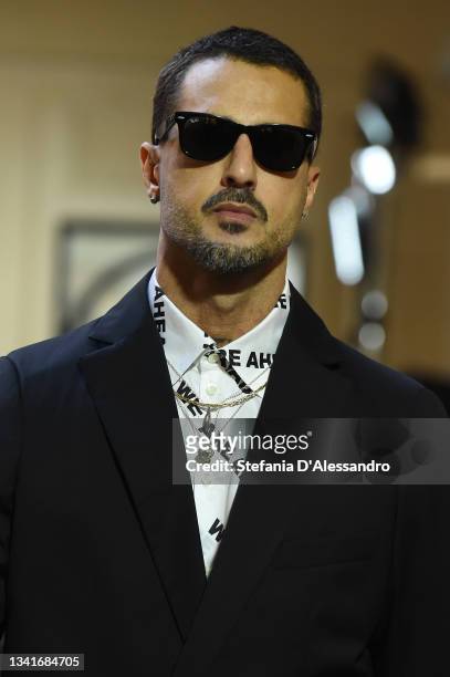 Fabrizio Corona walks the runway at the Sophia Nubes fashion show during the Milan Fashion Week - Spring / Summer 2022 on September 21, 2021 in...
