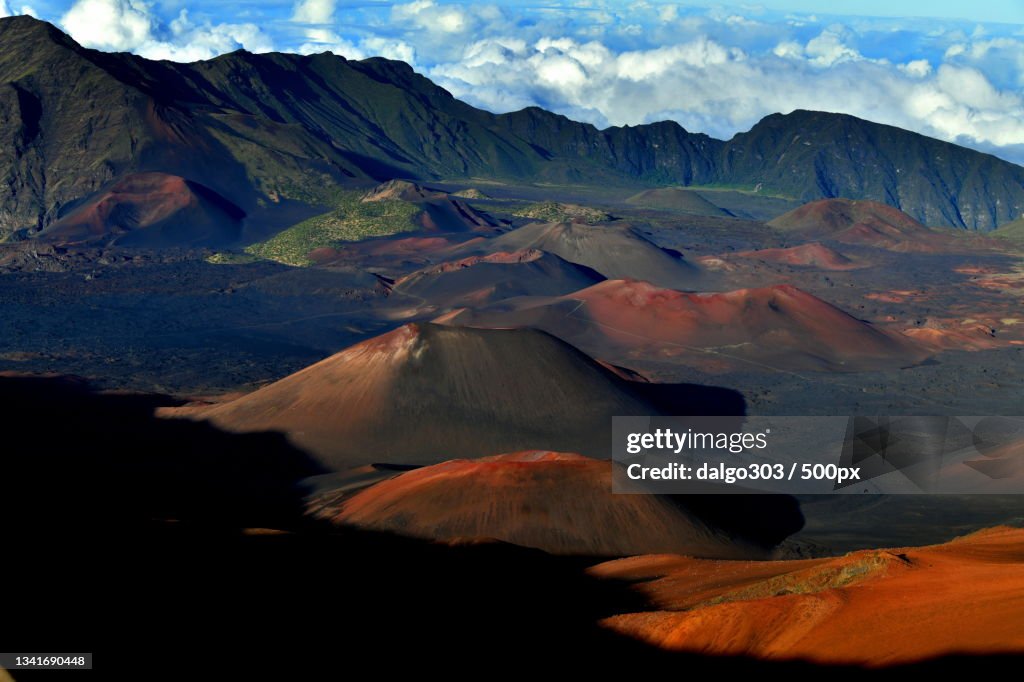 Scenic view of volcanic landscape against sky
