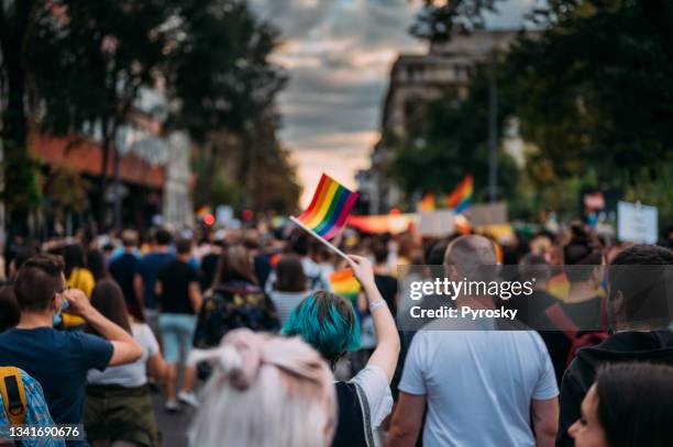 lgbtqia pride marsch in belgrad - lgbtqia pride event stock-fotos und bilder