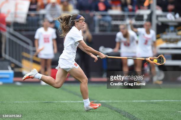 Cara Quimby of the Syracuse Orange handles the ball against the Boston College Eagles during the Division I Women’s Lacrosse Championship held at...