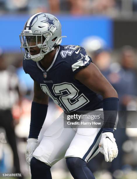 Keanu Neal of the Dallas Cowboys on defense during a 20-17 win over the Los Angeles Chargers at SoFi Stadium on September 19, 2021 in Inglewood,...