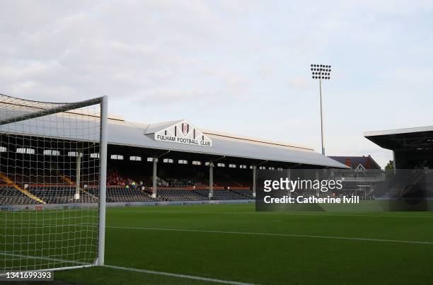 General view inside the stadium prior to the Carabao Cup Third Round match between Fulham and Leeds United at Craven Cottage on September 21, 2021 in...