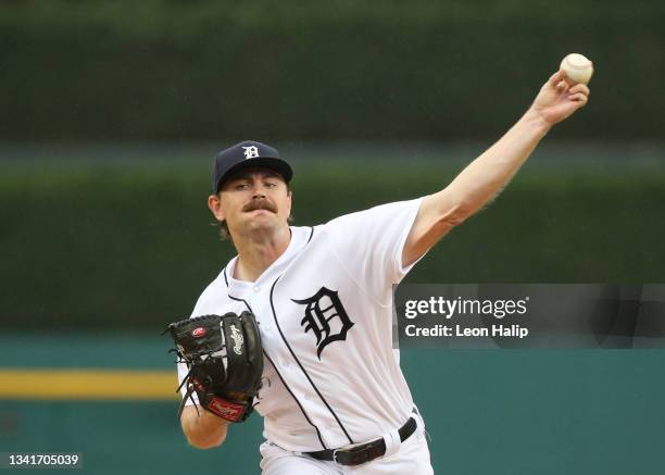 Tyler Alexander of the Detroit Tigers warms up prior to the start of the game against the Chicago White Sox at Comerica Park on September 21, 2021 in...