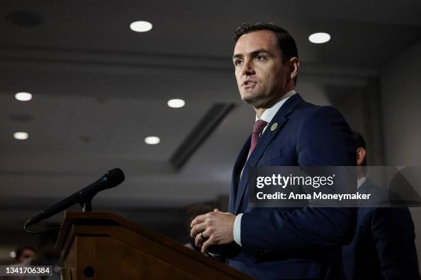 Rep. Mike Gallagher speaks to reporters after a House Republican Caucus meeting at the U.S. Capitol on September 21, 2021 in Washington, DC. The...