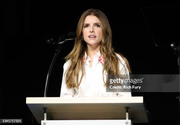 Anna Kendrick speaks onstage during the Academy Museum Opening Press Conference at Academy Museum of Motion Pictures on September 21, 2021 in Los...